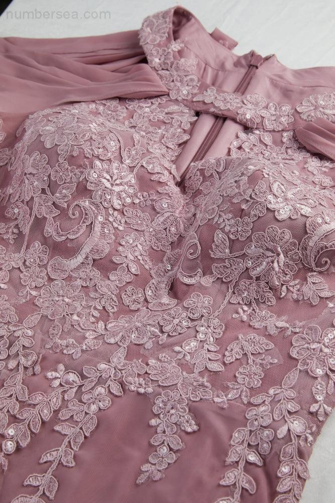 Ladies Chiffon Embroidery Flying Sleeves Mopping Long Bridesmaid Evening Dress Prom Wedding Party Evening Dress 28119-numbersea