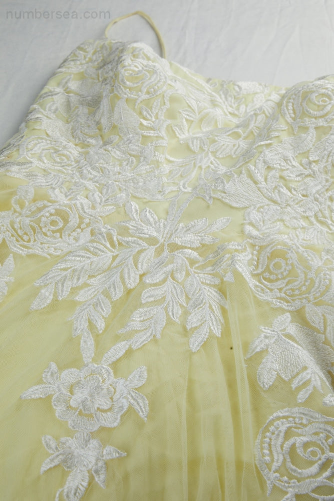 Ladies Spaghetti Strap V Neck Tulle Lace Floor Length Bridesmaid Evening Dress Prom Wedding Sea28112