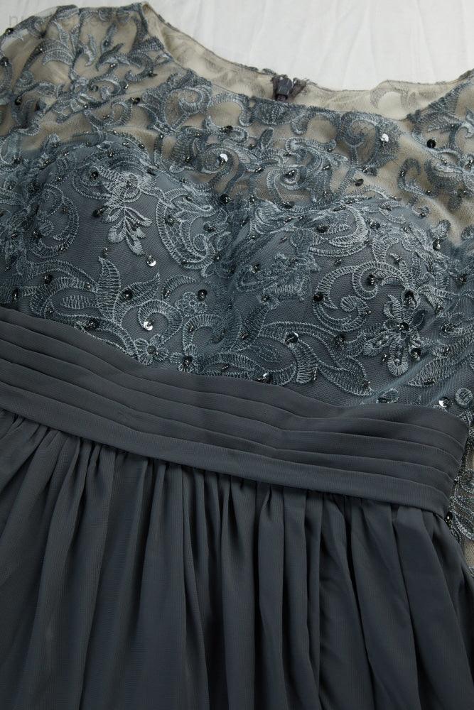 Ladies Round Neck Long Sleeve Lace Chiffon Bridesmaid Evening Dress Prom Wedding Sea28114