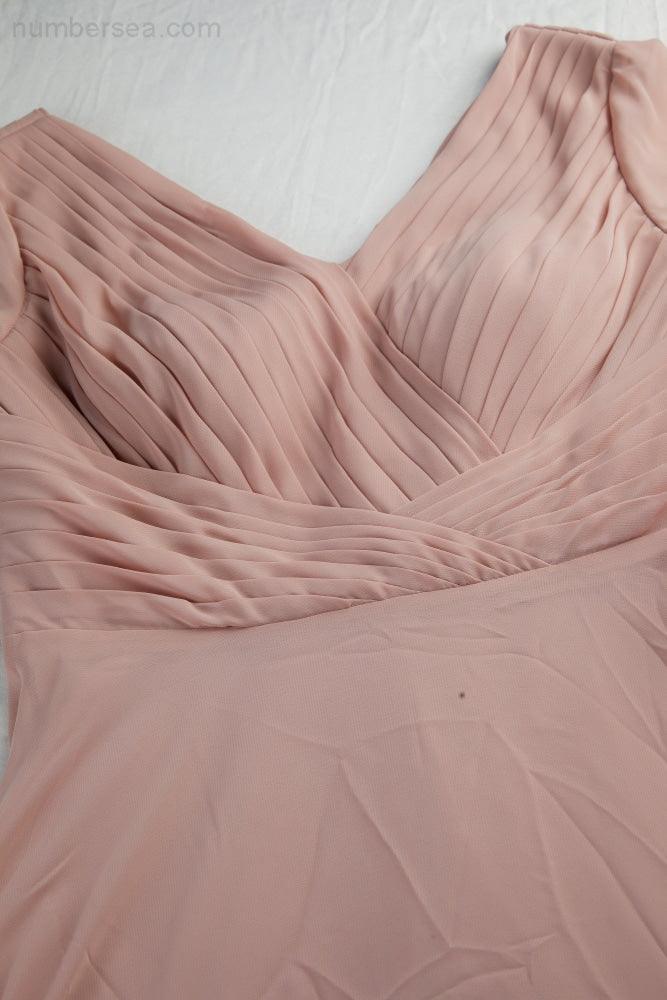 Women Chiffon V Neck Long Sleeves Knee Length Bridesmaid Prom Evening Dress Wedding Party Shopping