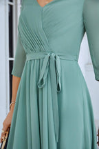 Ladies Chiffon Long Sleeve V Neck Floor Length Bridesmaid Evening Dress Wedding Party Beach Evening Dress 28095-numbersea