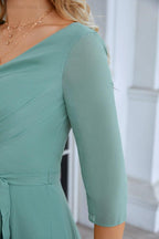 Ladies Chiffon Long Sleeve V Neck Floor Length Bridesmaid Evening Dress Wedding Party Beach Evening Dress 28095-numbersea