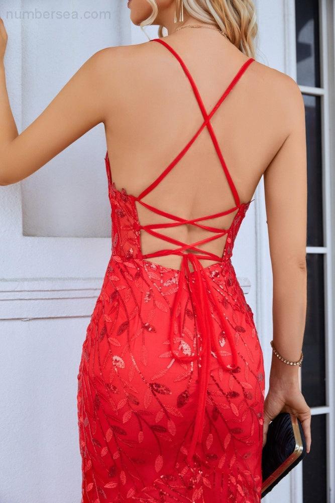 Ladies Double Layer Tulle Spaghetti Strap V Neck Mermaid Front Slit Floor Bridesmaid Wedding Party Evening Dress 28096 - numbersea