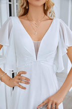 Ladies V Neck Ruffle Sleeves Chiffon Bridesmaid Evening Dress Beach Wedding Party Evening Dress 28097-numbersea