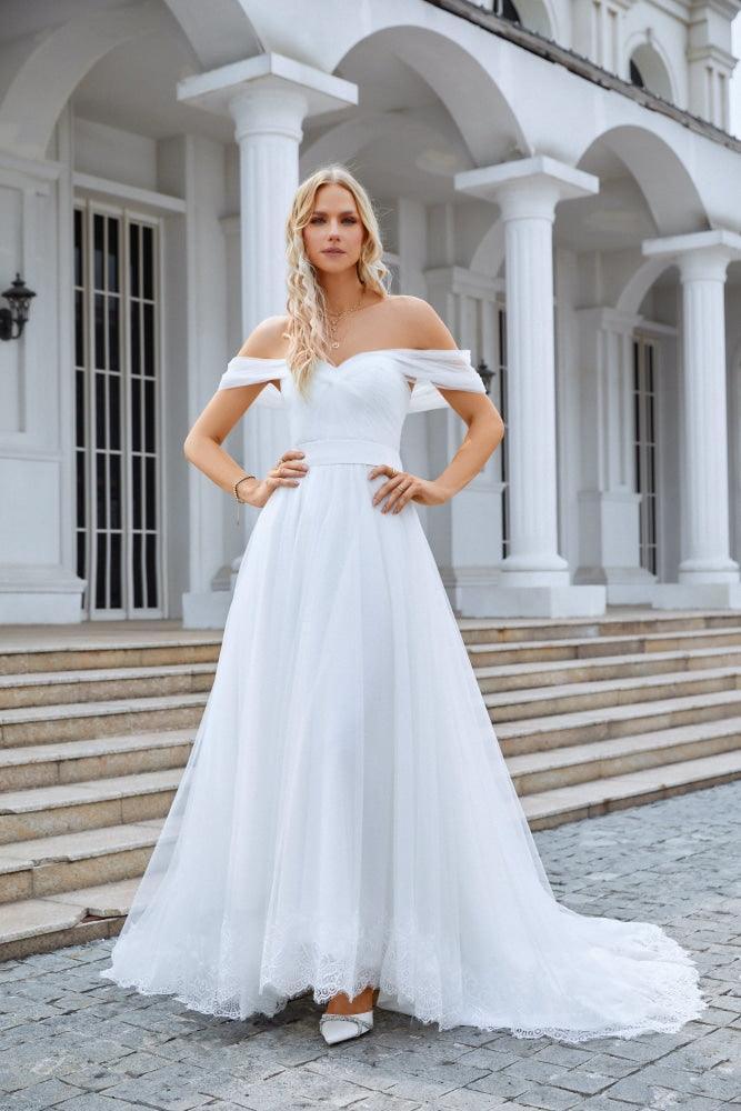 Womens Tulle Off Shoulder Fluffy Bridesmaid Evening Dress Party Beach Wedding Sea28099 42White