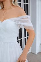 Womens Tulle Off Shoulder Fluffy Bridesmaid Evening Dress Party Beach Wedding Sea28099