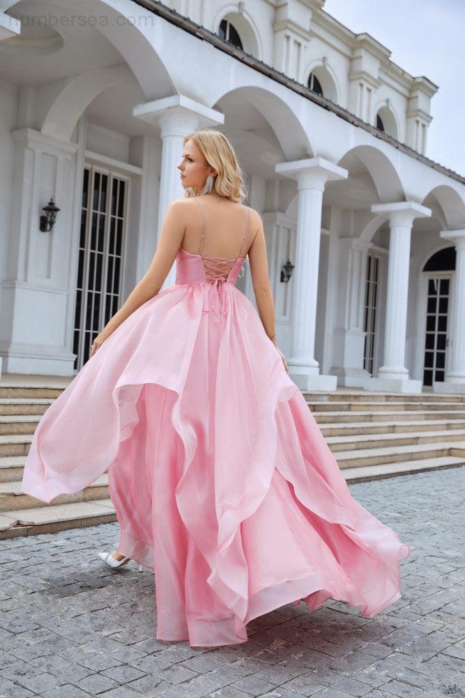 Ladies Organza V Neck Corset Puffy Floor Length Bridesmaid Evening Dress Beach Wedding Sea28100