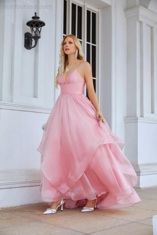 Ladies Organza V Neck Corset Puffy Floor Length Bridesmaid Evening Dress Beach Wedding Sea28100