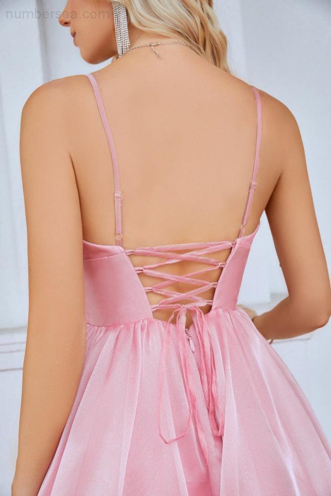 Ladies Organza V Neck Corset Puffy Floor Length Bridesmaid Evening Dress Beach Wedding Sea28100