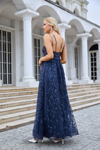 Ladies Spaghetti Strap Embroidery V Neck Front Slit Bridesmaid Dress Party Wedding Evening Dress SEA28089 - numbersea