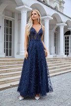 Ladies Spaghetti Strap Embroidery V Neck Front Slit Bridesmaid Dress Party Wedding Evening Dress SEA28089 - numbersea