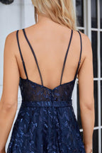 Ladies Spaghetti Strap Embroidery V Neck Front Slit Bridesmaid Dress Party Wedding Evening Dress SEA28089 - numbersea