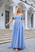 Ladies Tulle Off Shoulder Embroidery Floor Length Bridesmaid Dress Party Wedding Evening Dress 28091 - numbersea