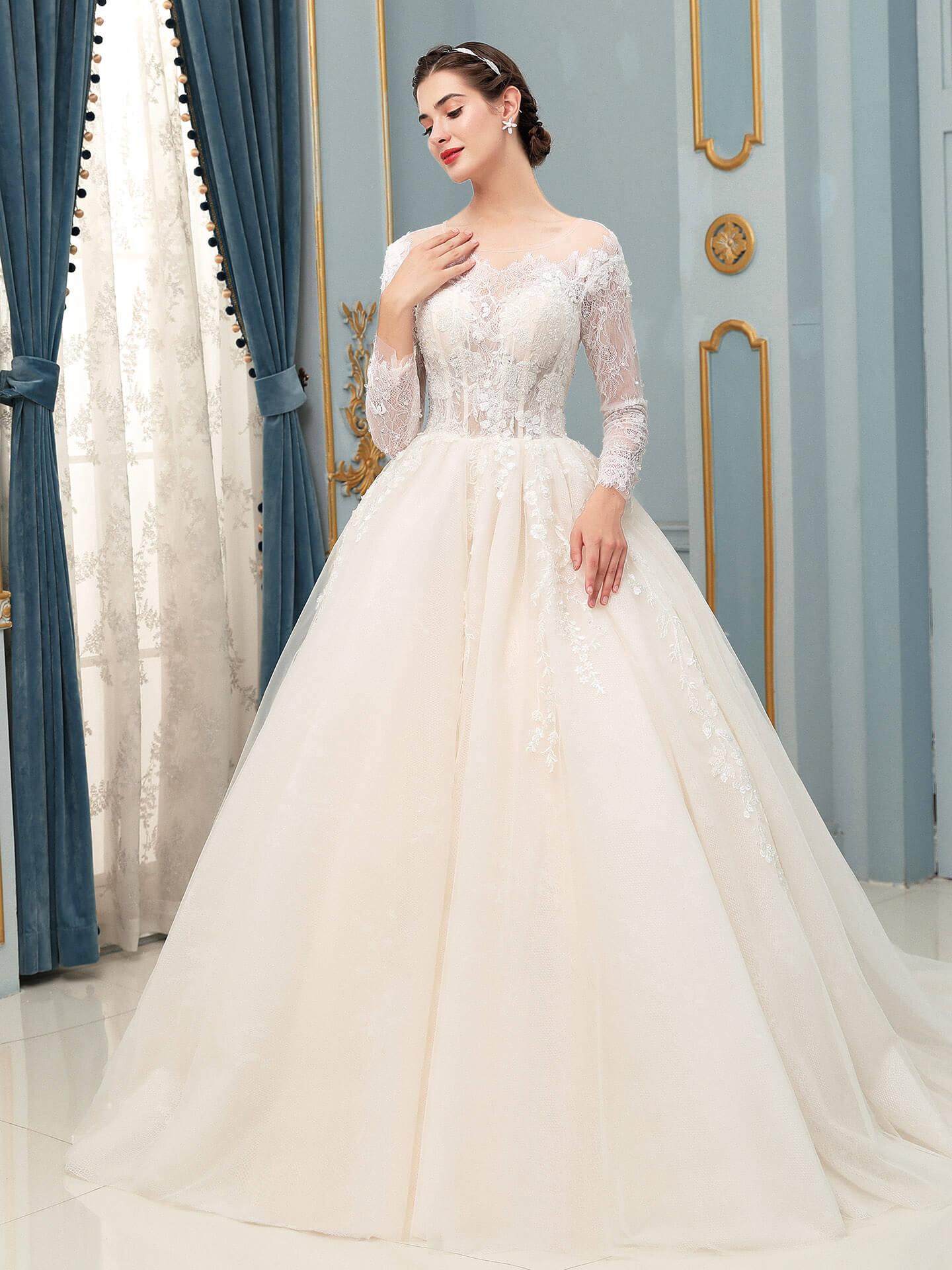 Vestido de novia largo sin mangas con apliques de encaje y tul hasta el suelo