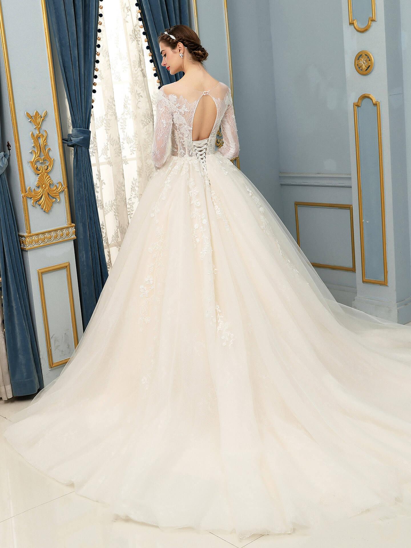 Vestido de novia largo sin mangas con apliques de encaje y tul hasta el suelo