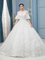 Vestidos de novia con cuentas y encaje estilo gala, largos, sin mangas, hasta el suelo