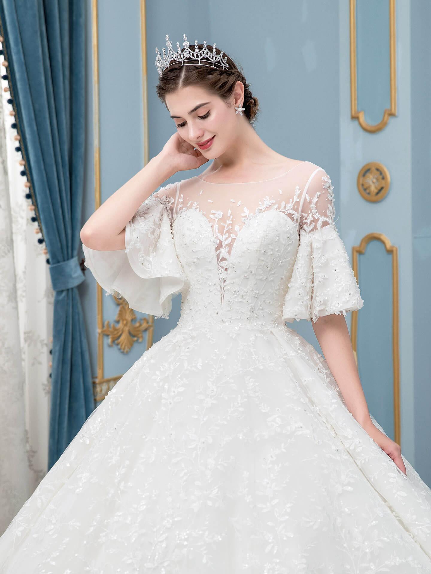 Vestidos de novia con cuentas y encaje estilo gala, largos, sin mangas, hasta el suelo