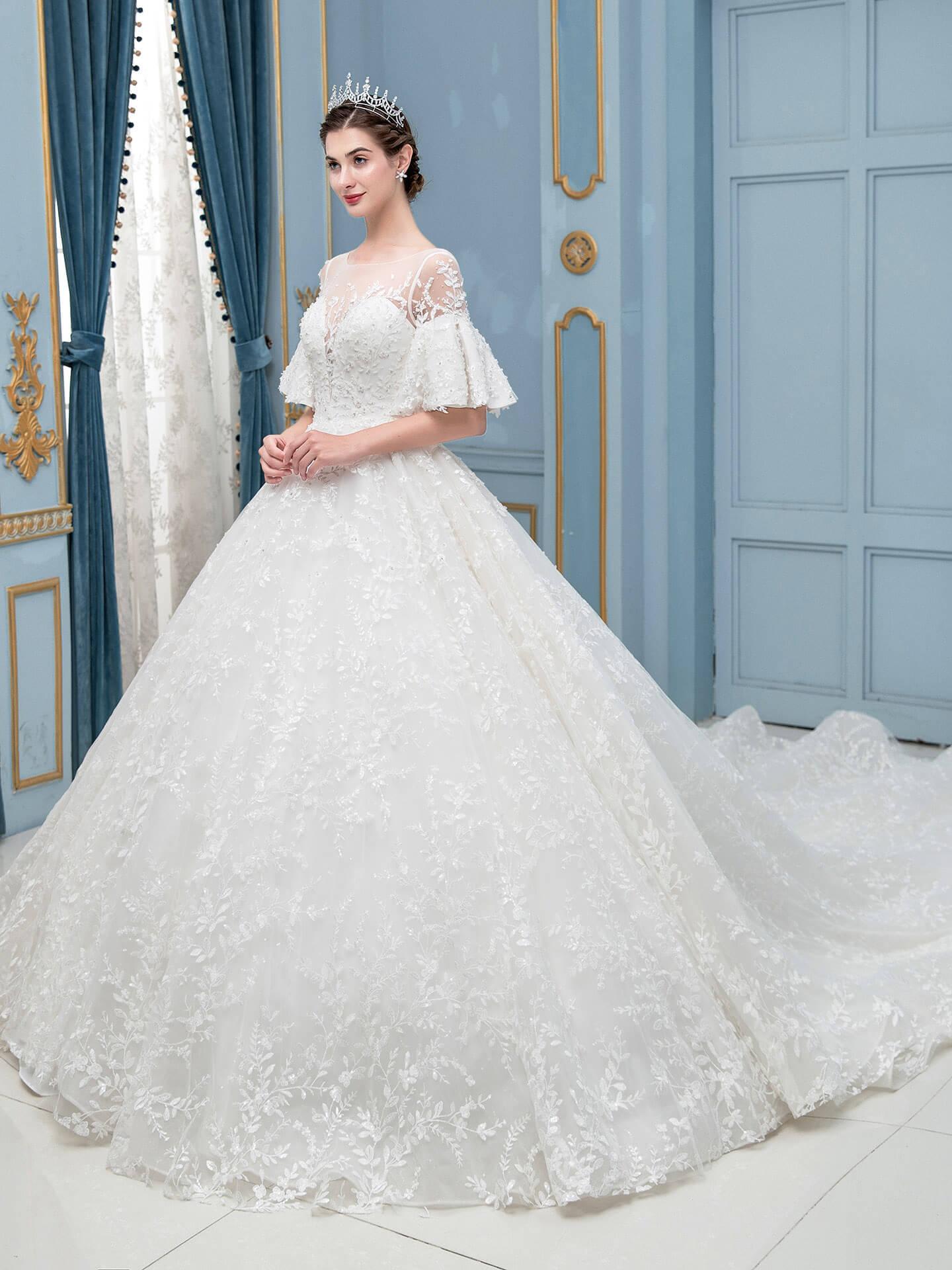 Vestidos de novia con cuentas y encaje estilo gala, largos, sin mangas, hasta el suelo