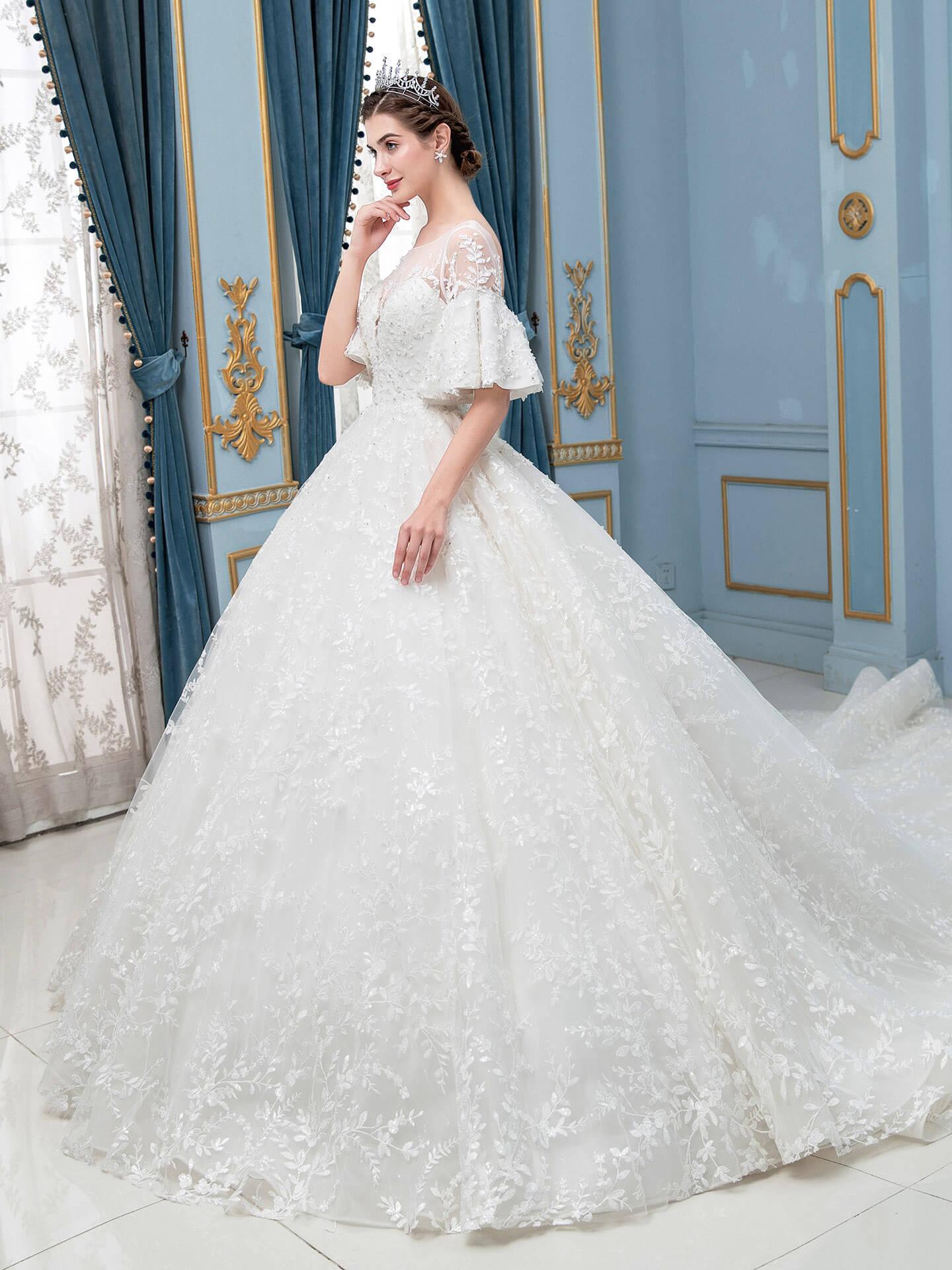Vestidos de novia con cuentas y encaje estilo gala, largos, sin mangas, hasta el suelo