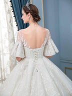 Vestidos de novia con cuentas y encaje estilo gala, largos, sin mangas, hasta el suelo