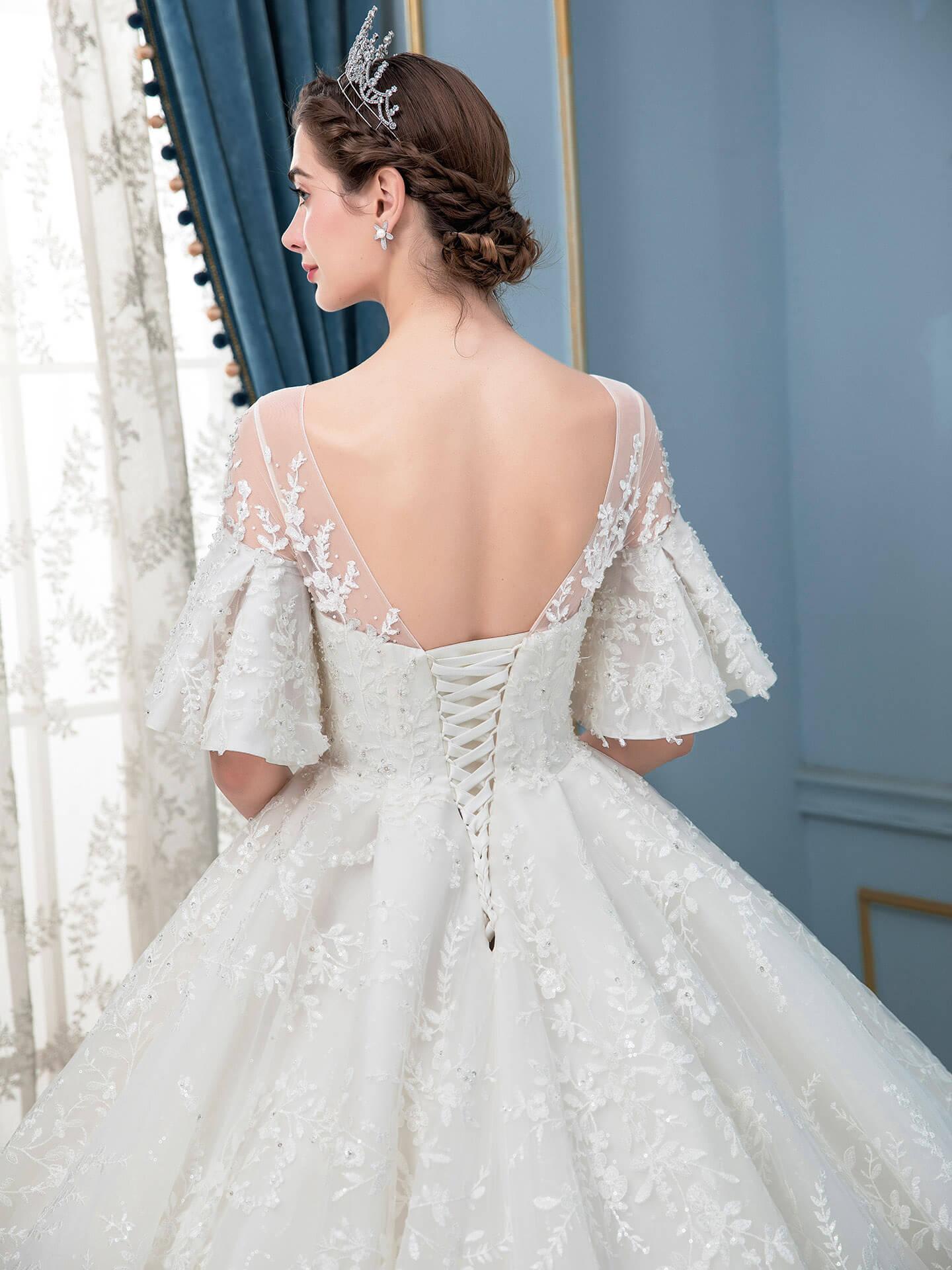 Vestidos de novia con cuentas y encaje estilo gala, largos, sin mangas, hasta el suelo