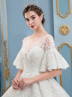 Vestidos de novia con cuentas y encaje estilo gala, largos, sin mangas, hasta el suelo