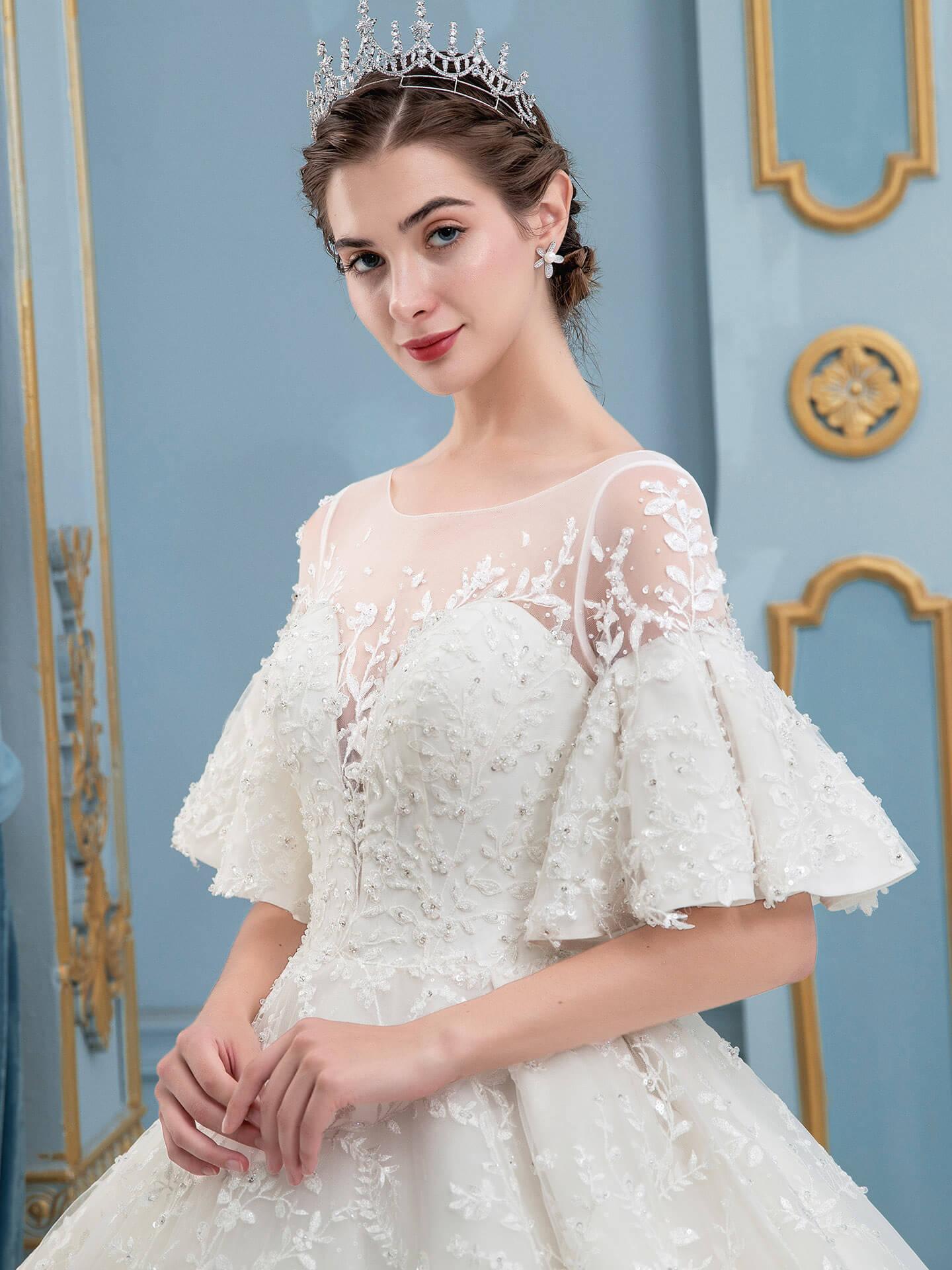 Vestidos de novia con cuentas y encaje estilo gala, largos, sin mangas, hasta el suelo