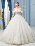 Vestidos de novia de estilo gala con cuentas, lujosos, largos hasta el suelo, hombros descubiertos, manga corta