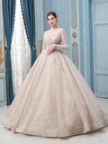 Vestidos de novia de estilo gala con cuentas, lujosos, largos hasta el suelo, manga larga