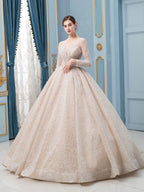 Vestidos de novia de estilo gala con cuentas, lujosos, largos hasta el suelo, manga larga