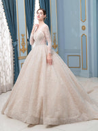 Vestidos de novia de estilo gala con cuentas, lujosos, largos hasta el suelo, manga larga