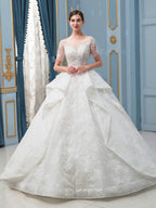 Vestidos de novia de estilo gala hechos a mano con cuentas, lujosos, largos hasta el suelo, manga corta y cola larga