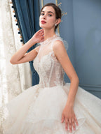 Vestidos de novia de estilo gala, hechos a mano, con cuentas, lujosos, largos hasta el suelo, sin mangas y con cola larga