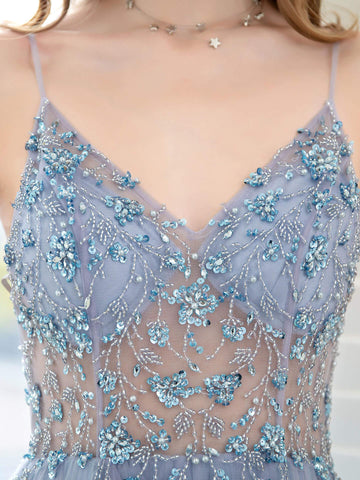 NumberSea Boutique Evening Dresses Luxury Beaded Prom Dress Luxury Evening Party Dresses Spaghetti Strap Dressblee