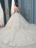 Vestidos de novia de estilo gala hechos a mano con cuentas, lujosos, largos hasta el suelo, hombros descubiertos y cola larga