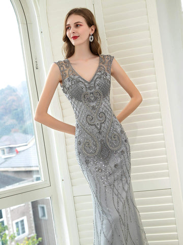 Numbersea Meerjungfrau/Trompete Luxuriöse Glitzernde Fee Sexy Formale Abendkleider Ärmellos 
