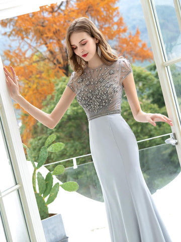 Numbersea Meerjungfrau/Trompete Max Chiffon Luxuriöse Sexy Formale Abendkleider Flügelärmel Bodenlang 