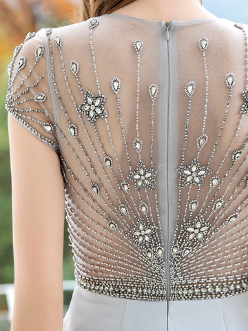 Numbersea Meerjungfrau/Trompete Max Chiffon Luxuriöse Sexy Formale Abendkleider Flügelärmel Bodenlang 