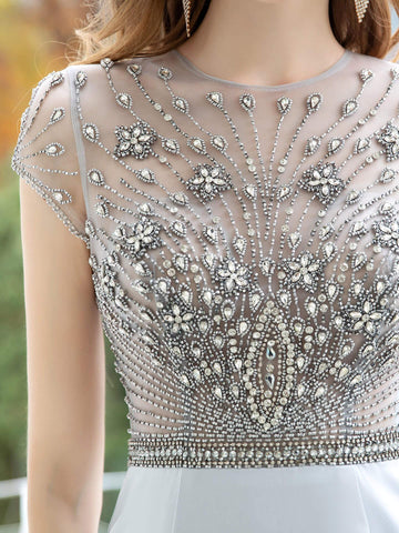 Numbersea Meerjungfrau/Trompete Max Chiffon Luxuriöse Sexy Formale Abendkleider Flügelärmel Bodenlang 