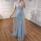 Luxuriöses Abendkleid Nude Perlen Bestickte Robe mit Tüllschleppe