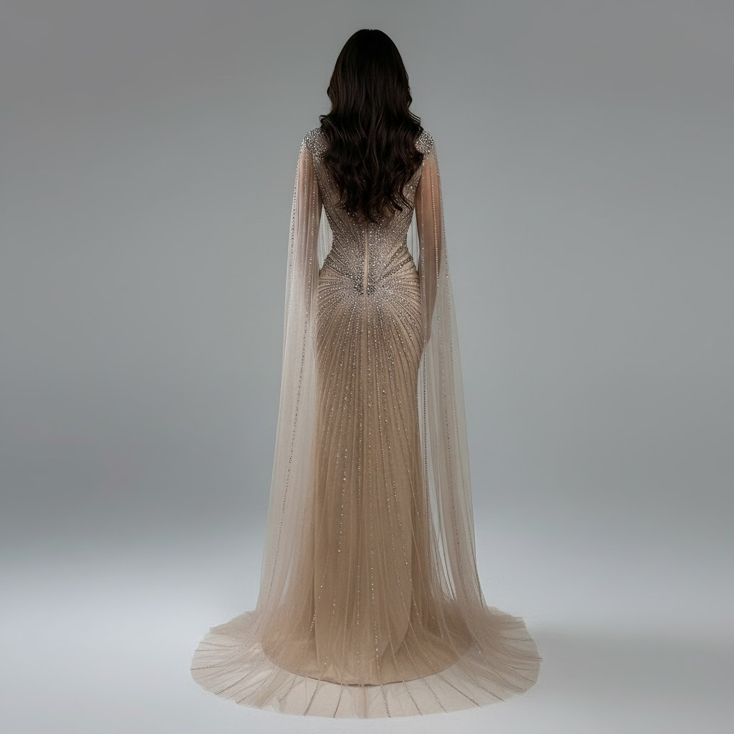 Dubai Luxuriöses Abendkleid mit nackten Cape-Ärmeln und Perlen LA72575A