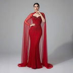 Vestido de Noche de Lujo con Capa y Cuentas de Caramelo de Dubái LA72811C
