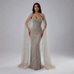 Vestido de Noche de Lujo con Capa y Cuentas de Caramelo de Dubái LA72811C