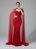 Vestido de Noche de Lujo con Capa y Cuentas de Caramelo de Dubái LA72811C