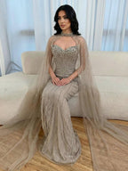 Vestido de Noche de Lujo con Capa y Cuentas de Caramelo de Dubái LA72811C