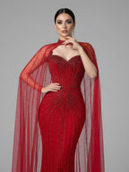 Vestido de Noche de Lujo con Capa y Cuentas de Caramelo de Dubái LA72811C