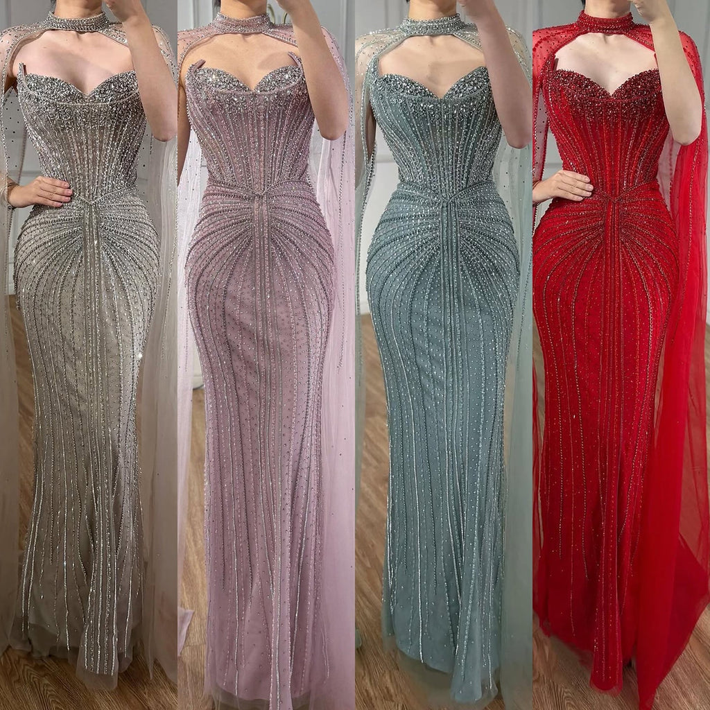 Vestido de Noche de Lujo con Capa y Cuentas de Caramelo de Dubái LA72811C