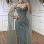 Vestido de Noche de Lujo con Capa y Cuentas de Caramelo de Dubái LA72811C