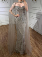 Vestido de Noche de Lujo con Capa y Cuentas de Caramelo de Dubái LA72811C