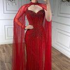 Vestido de Noche de Lujo con Capa y Cuentas de Caramelo de Dubái LA72811C